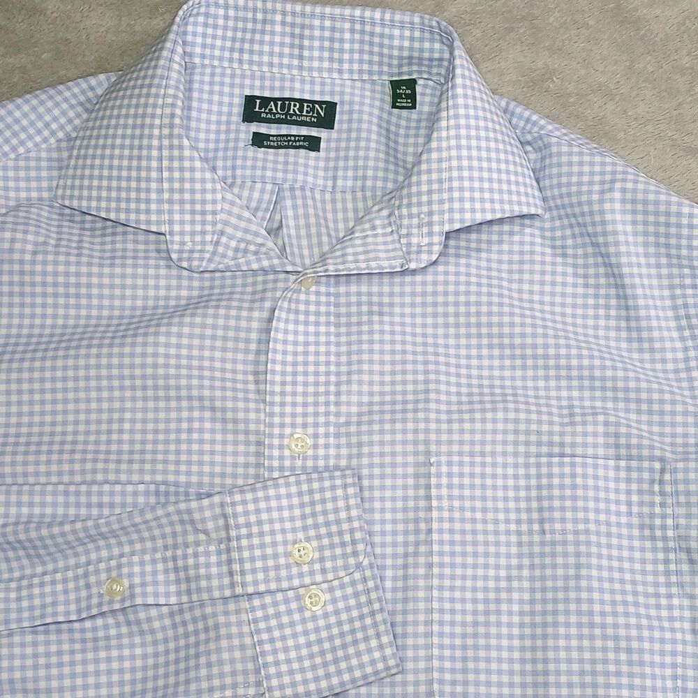 Lauren Ralph Lauren Men 16 34 35 L Large Blue White Gingham Check Quiet Luxury
